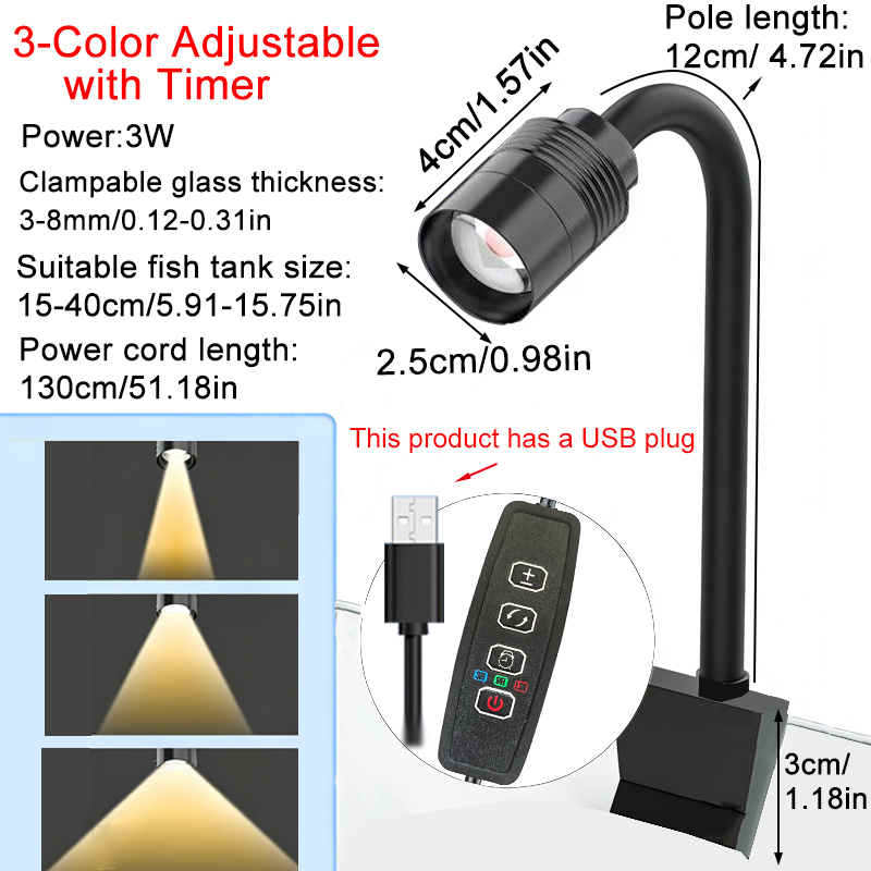 Aquarium Planted Tank Light - USB 3W South American Aquarium Spotlight